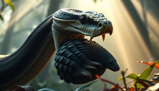 a python attempting to swallow a curled-up pangolin