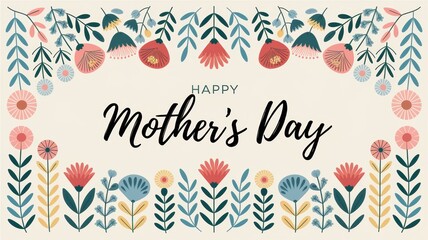 Mothers Day greeting card design with floral elements, vibrant colors, and elegant typography celebrating motherhood and family appreciation for special occasions.