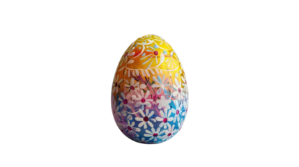 Colorful easter egg showing hand-painted floral design on transparent background