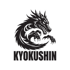 A logo of a dragon with the text KYOKUSHIN beneath it.
