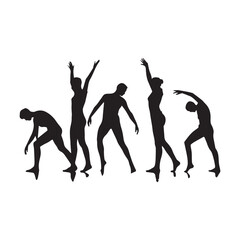 A white background with silhouettes of people performing various stretching and flexibility poses