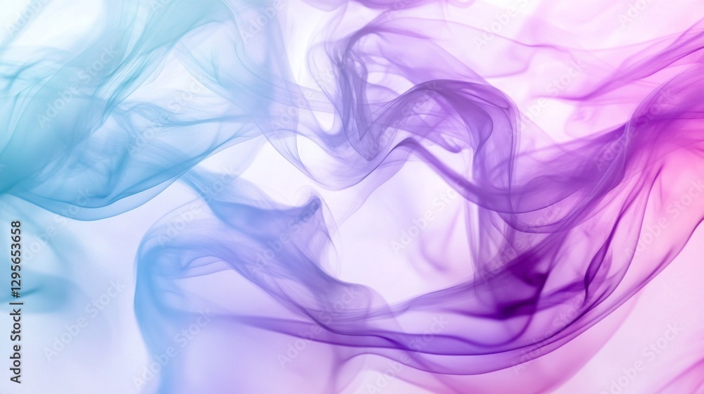 Poster delicate strands of sheer fabric cascade and blend into an ethereal mix of purple and blue hues, cre