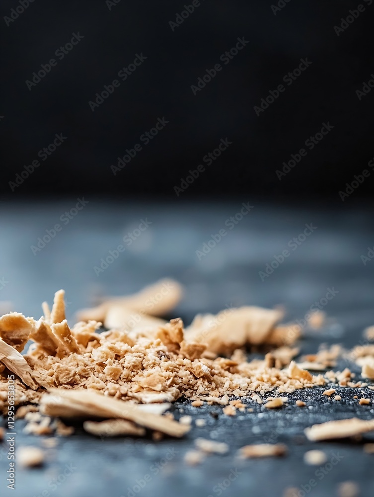 Aufkleber closeup of shredded wood chunks on dark background for creative projects : generative ai