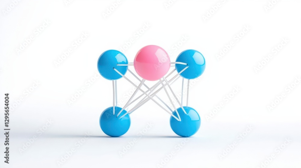 Aufkleber spheres connected by lines showing interaction on a white studio background