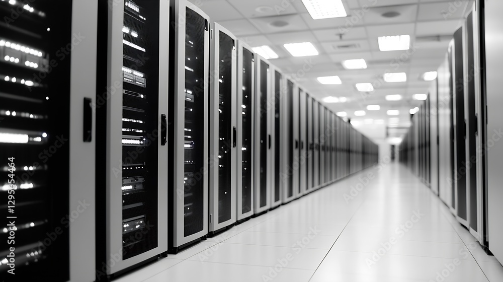 Leinwandbilder High tech data center filled with server racks illustrating digital technology and computing power : Generative AI