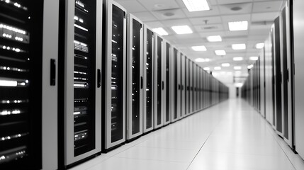 High tech data center filled with server racks illustrating digital technology and computing power : Generative AI