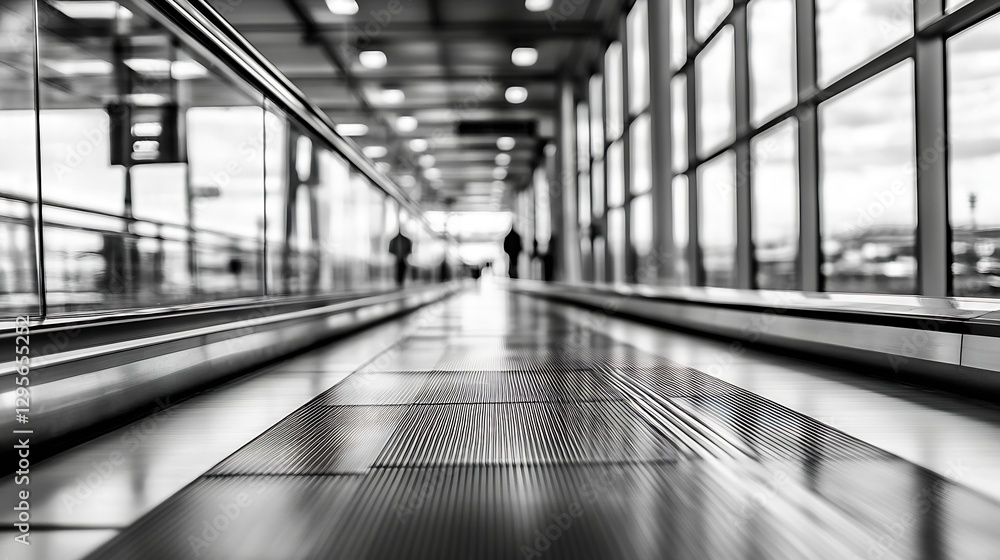 Poster stunning black and white perspective of an airport moving walkway with modern design elements : gene