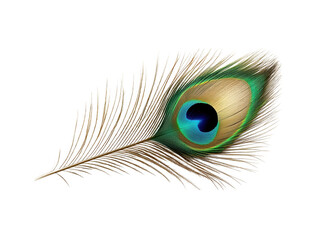 Fototapeta premium A colorful peacock feather with vibrant blue, green, and gold hues showcasing intricate patterns and textures.