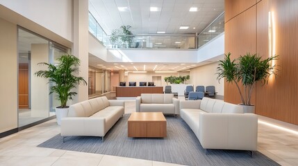 Fototapeta premium Bright and Airy Office Reception Area with Comfortable Seating : Generative AI