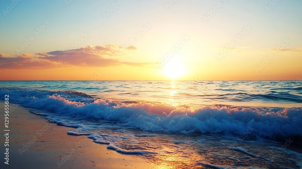 Poster vibrant sunset view over ocean waves creating a serene beach atmosphere with warm colors : generativ