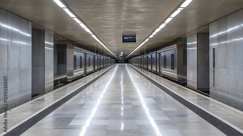 Poster Modern Subway Station Interior with Sleek Architecture and Empty Platform : Generative AI