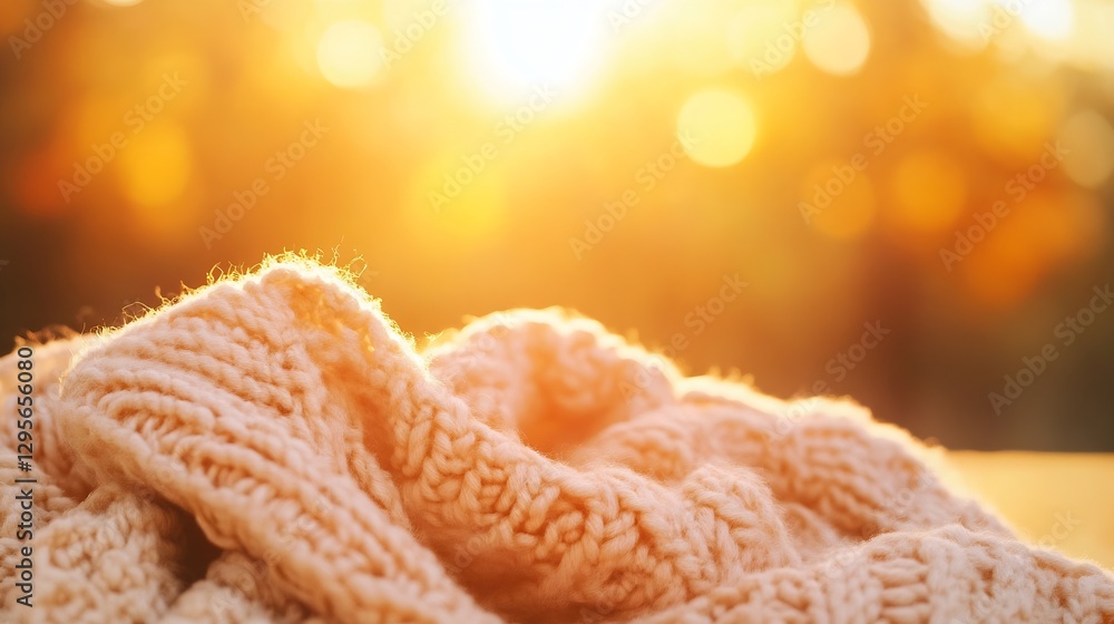 Aufkleber soft knitted sweater with cozy texture basking in warm evening light : generative ai
