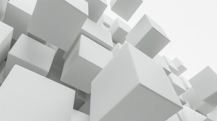 Obraz premium An abstract composition featuring medium-sized white boxes appearing to float and fall in a tranquil space. Ideal for modern design concepts.