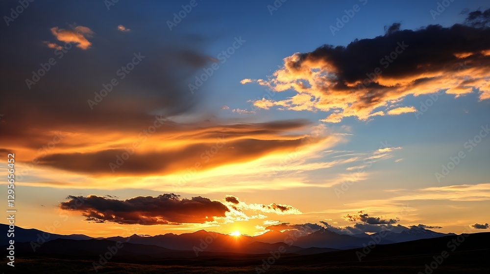 Poster stunning sunset over majestic mountains with colorful clouds creating a dramatic evening sky : gener