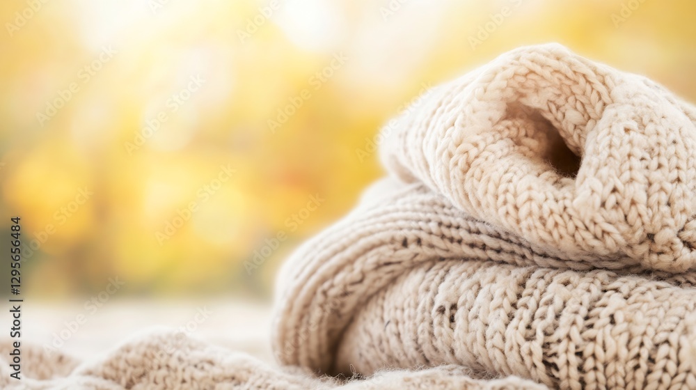 Poster Soft Knit Sweater Rolled Neatly on a Cozy Surface with a Warm Glow : Generative AI