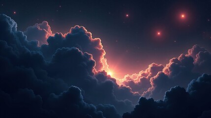 Fototapeta premium A dark nebula silhouetted against a backdrop of glowing galaxies, its shadowy tendrils absorbing light, creating an eerie and mysterious void in the stellar tapestry.