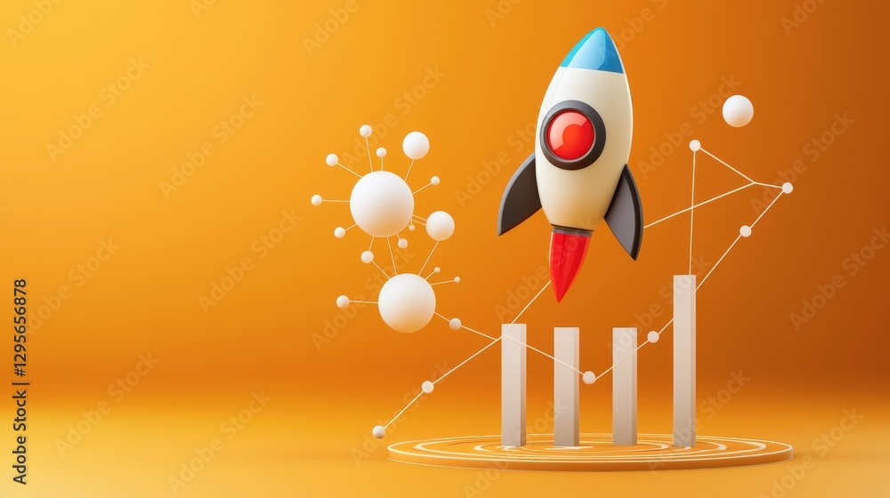 Aufkleber colorful rocket launch with data visualization background