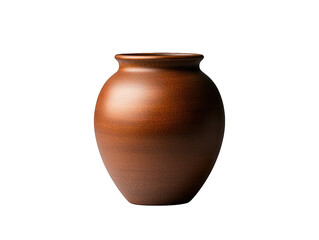 A smooth, round ceramic pot with a warm brown finish, featuring a narrow neck and slightly flared lip.