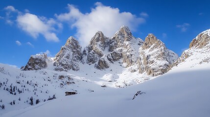 Fototapeta premium Majestic Snow-Capped Mountains Under Blue Sky with Fluffy Clouds : Generative AI
