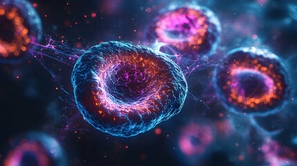 Futuristic Microscopic Cells with Glowing Energy - Sci-Fi Biology Concept