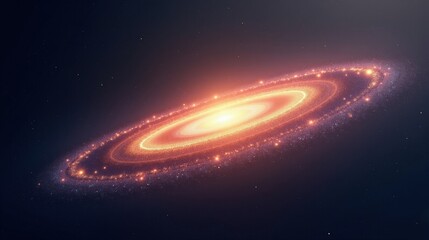 A luminous ring galaxy floating in the endless void, its glowing outer rim shimmering with countless stars, a hypnotic blend of cosmic dust and nebular brilliance.