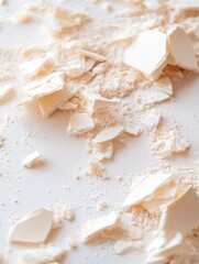 Delicate Crushed Pieces of White Material Spread Across a Surface in Artistic Arrangement : Generative AI