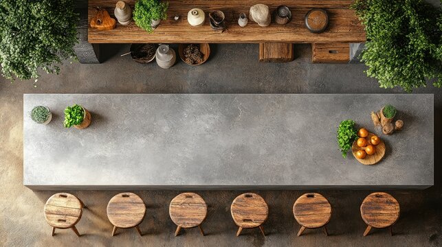 Rustic, modern bar top view