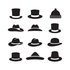 collection of ten different hats in silhouette