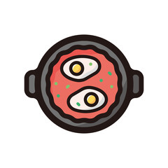 Shakshouka illustration icon.Simple vector outline, clipart for graphic design.