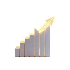 3D rising bar chart with a glowing arrow showing financial growth, business success, and economic progress in a futuristic data visualization