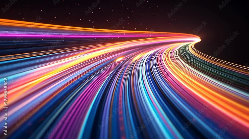 Poster vibrant abstract light trails forming dynamic curves in highspeed motion