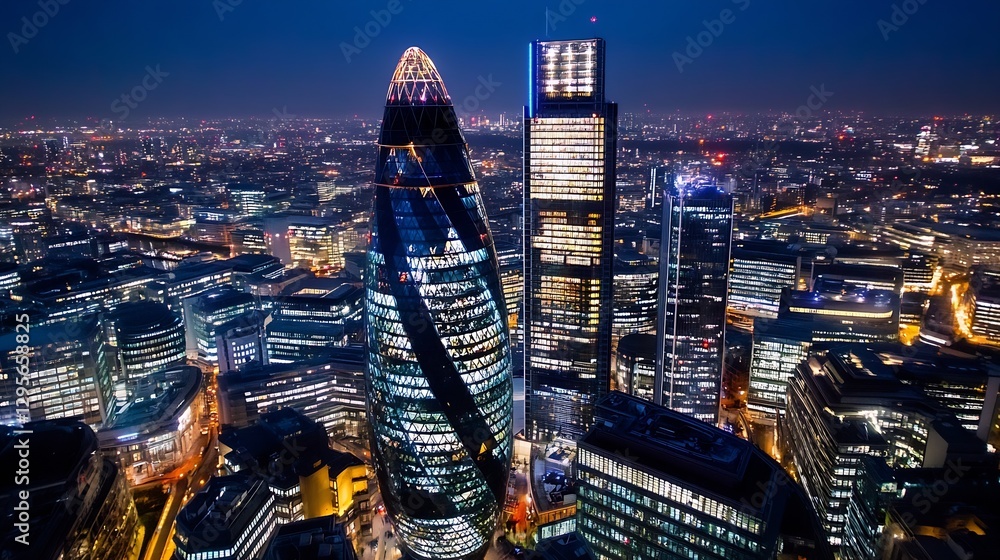 Aufkleber stunning nighttime skyline view of modern urban architecture showcasing illuminated skyscrapers : ge
