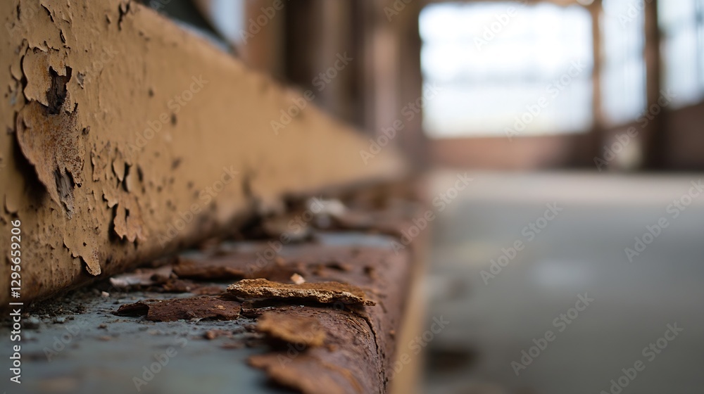 Poster Close up view of a rusty and peeling old metal surface highlighting textures and colors : Generative AI