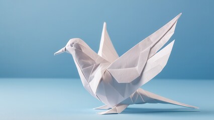  a delicate origami bird poised gracefully against a serene backdrop