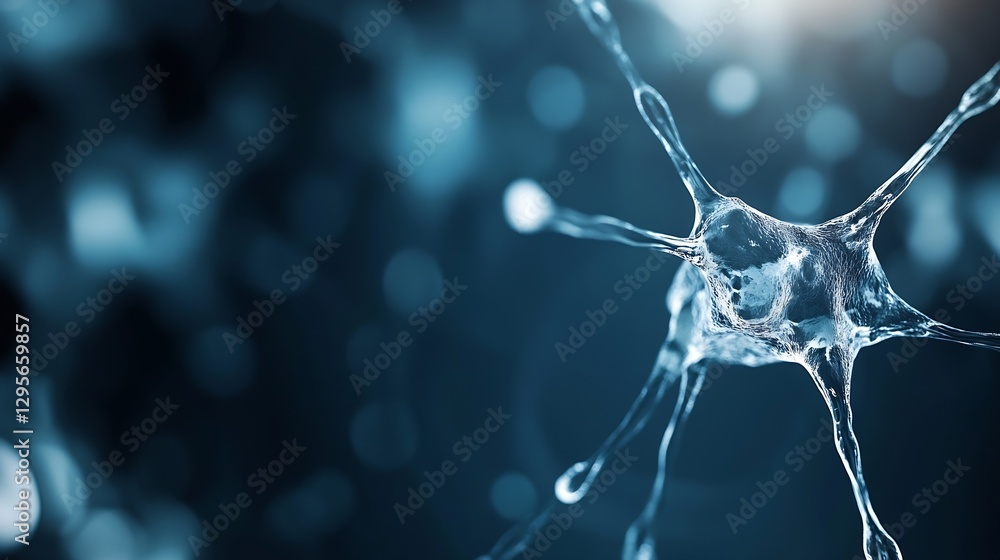 Aufkleber closeup of a neuron cell in a stylish blue and black setting with intricate details and scientific f