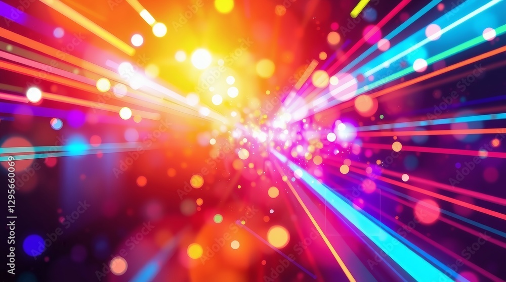 Poster a vibrant burst of colorful light streaks and bokeh, creating a dynamic and energetic abstract backg