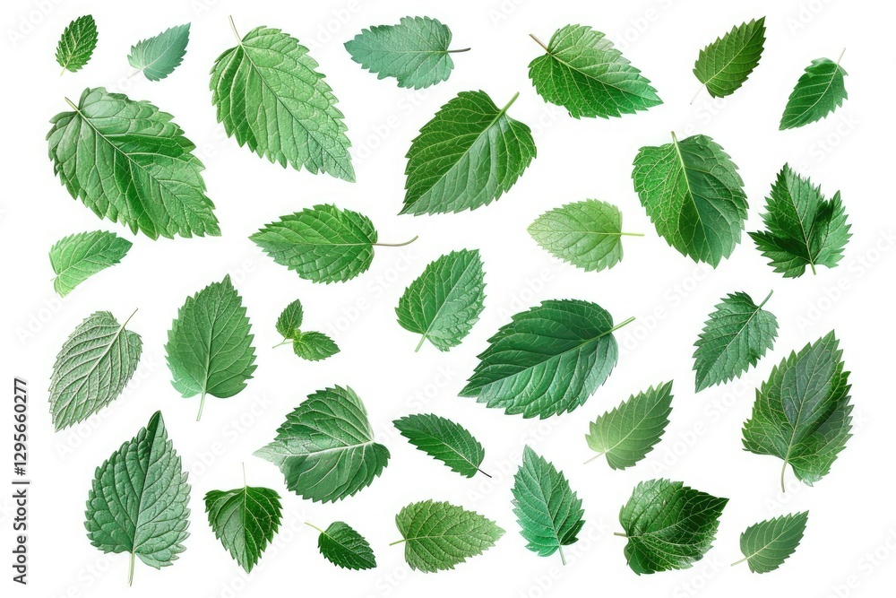 Poster tropical leaves frame with mint green with white background. macro photography of green leaves place