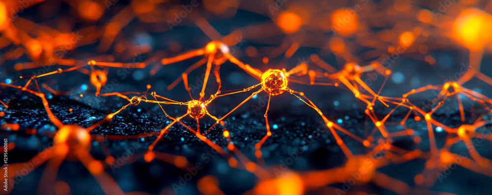 Poster abstract neural network representation with glowing connections.