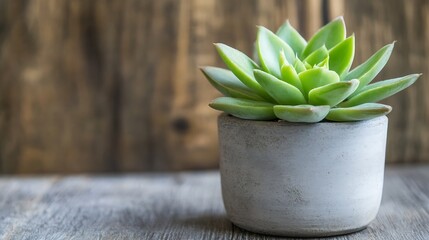 Vibrant succulent plant in a minimalist pot against rustic wooden background : Generative AI