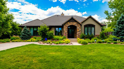 A house with a large lawn in front of it