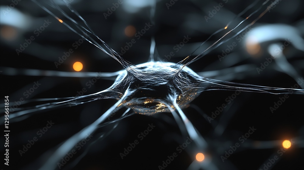 Poster HighDefinition Image of a Neuron Cell with Connecting Axons Creating an Intricate Network : Generative AI