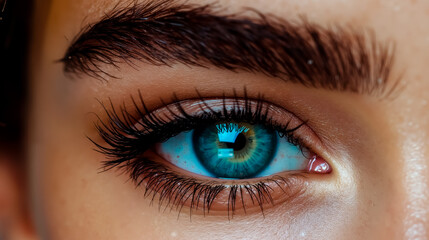 Obraz premium A close up of a woman's blue eye with long eyelashes