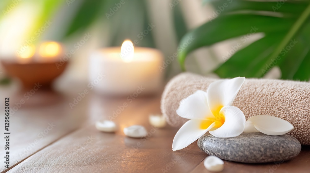 Aufkleber spa setting with flowered stones and candles for relaxation and wellness : generative ai