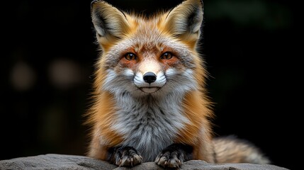 Naklejka premium A red fox sitting on top of a rock