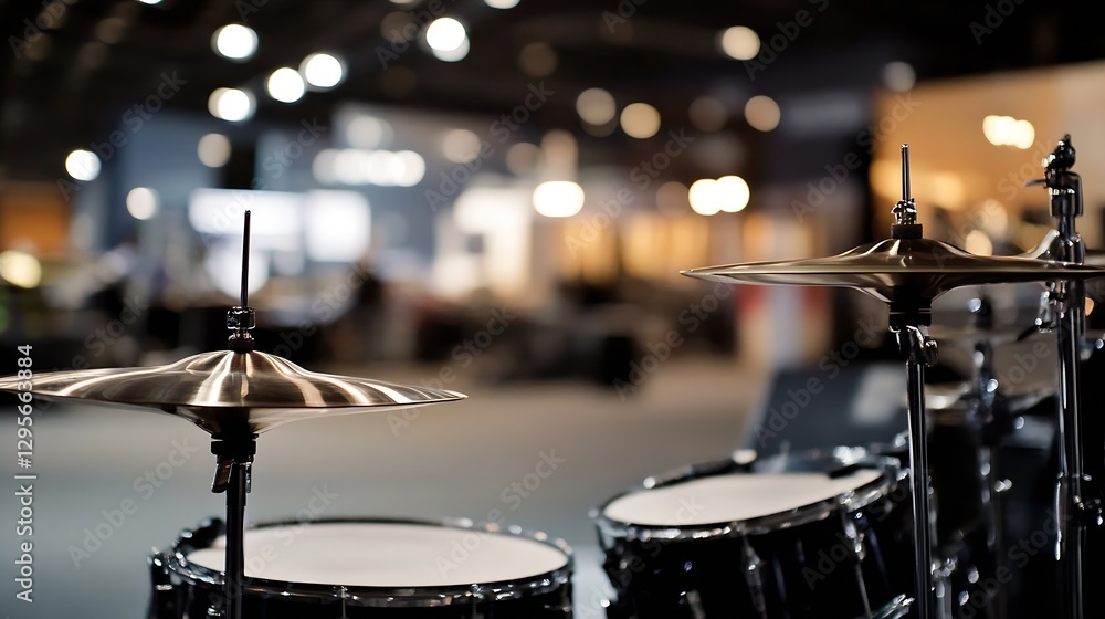 Poster Close up view of drum set elements with blurred background at a music venue : Generative AI