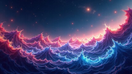 An infinite expanse of swirling quantum foam, micro-universes flickering into existence, Vector Art glowing fractal waves shifting unpredictably, an abstract cosmic vacuum.