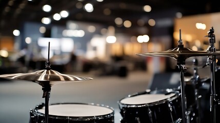 Obraz premium Close up view of drum set elements with blurred background at a music venue : Generative AI