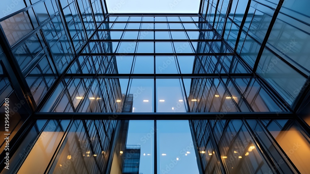 Aufkleber captivating view of contemporary glass architecture showcasing reflections during dusk hours : gener