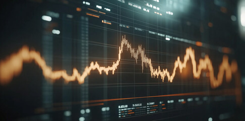 Dynamic Stock Market Data Visualization Orange Trendline on Dark Screen