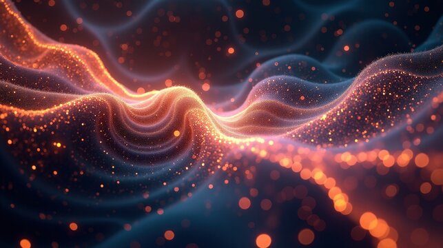 A mesmerizing tapestry of vibrational fractal strings, interwoven filaments of glowing light resonating in harmony, infinite dimensions folding into each other, superstring theory.